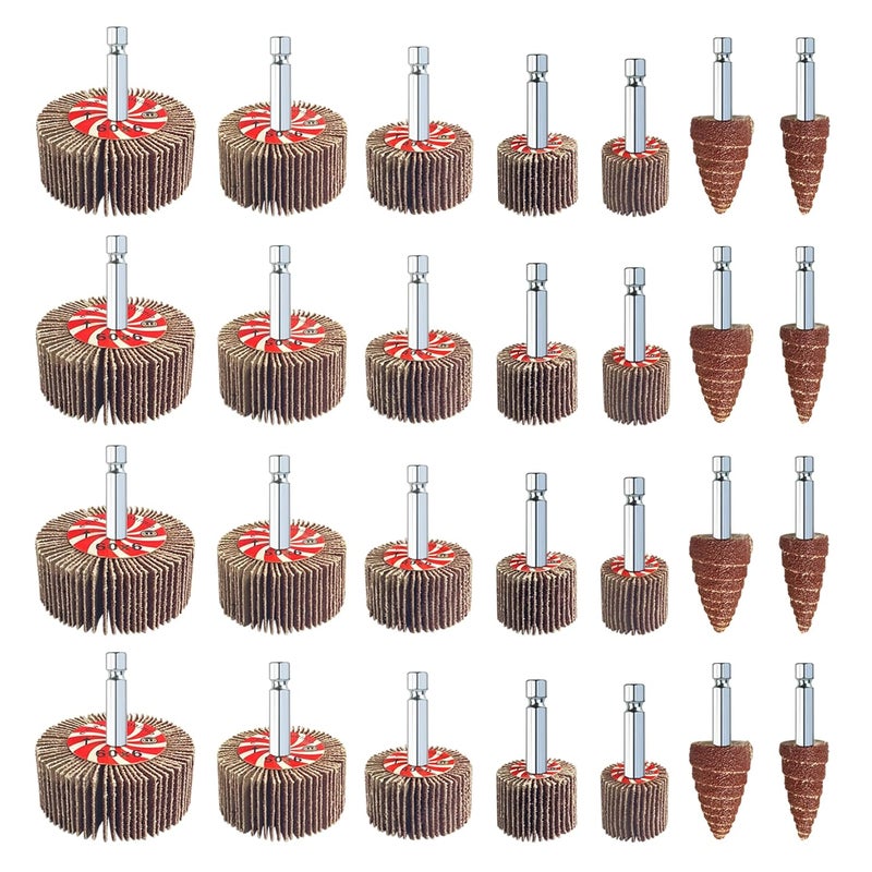 AUPREX 28 Pcs Flap Wheel Sander Set, 60/80/120/240 Grits Sanding Wheel for Drill,1/4 Inch Hex Shank Die Grinder Accessories, Drill Sanding Attachment of 7 Sizes - Image 1